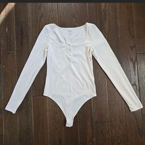 American Eagle Outfitters Cream Ribbed Bodysuit